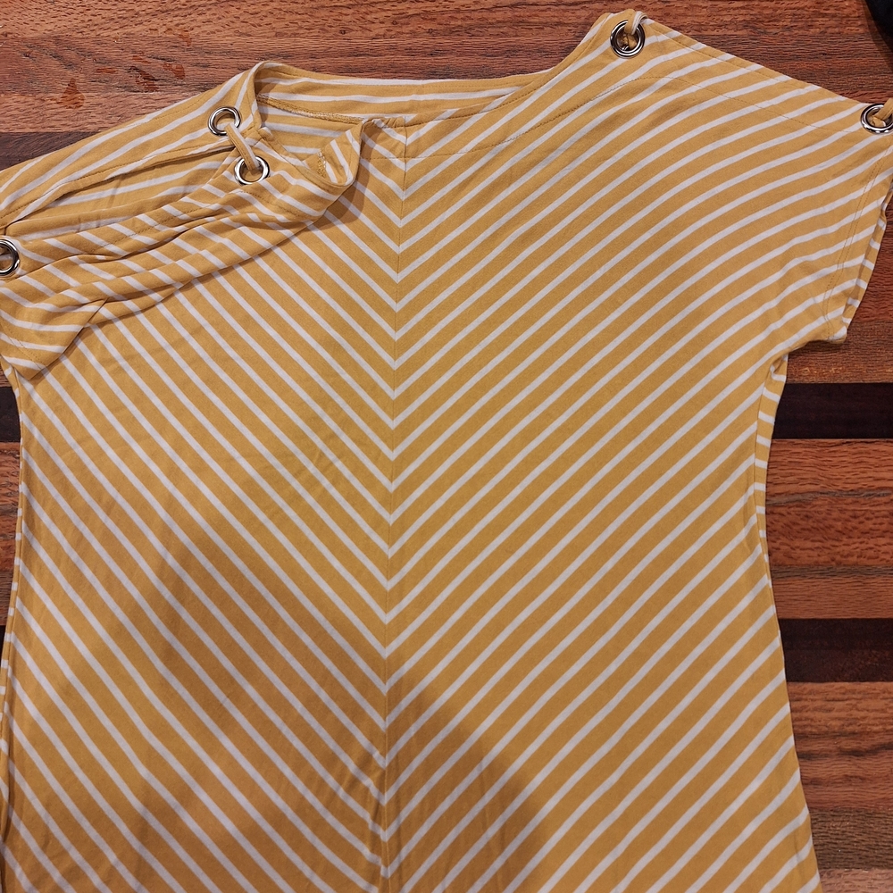Cable & Gauge Asymmetrical Yellow and White Striped Dress